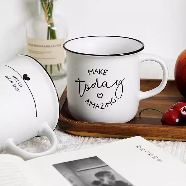 黑白英文马克杯ins个性陶瓷情侣