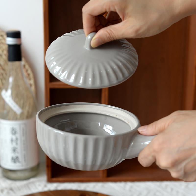 单柄带盖可爱小汤碗沙拉碗