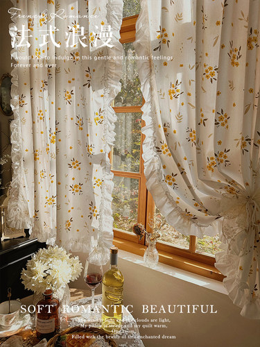 田园小清新碎花半帘纯棉布窗帘