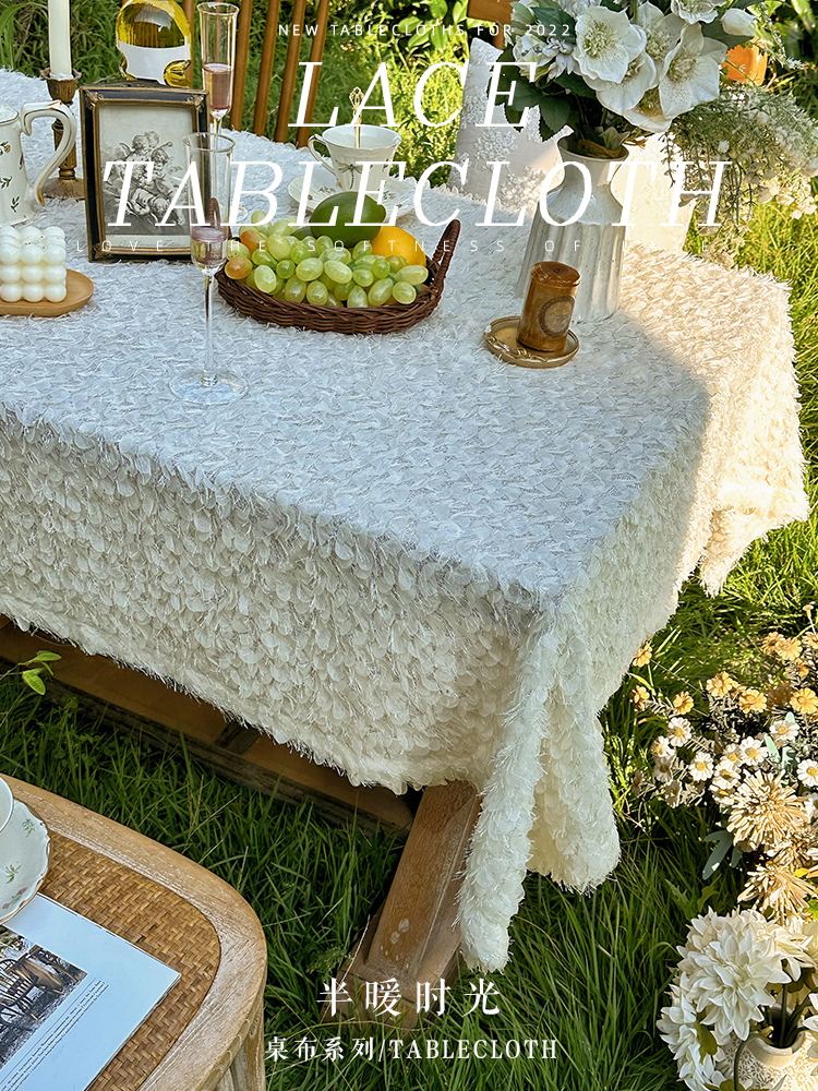 奶油ins蕾丝长方形桌布花园台布