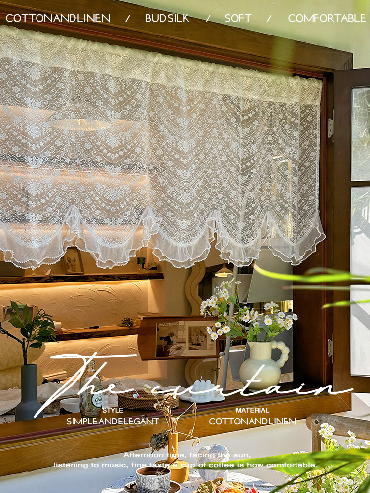 法式复古浪漫蕾丝窗幔拱形门魔术贴帘头韩式田园欧式半帘短帘纱帘,居家布艺,定制窗帘,淘宝优惠券,粉丝福利购,淘宝优惠卷