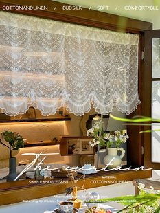 半帘短帘纱帘 田园欧式 法式 复古浪漫蕾丝窗幔拱形门魔术贴帘头韩式