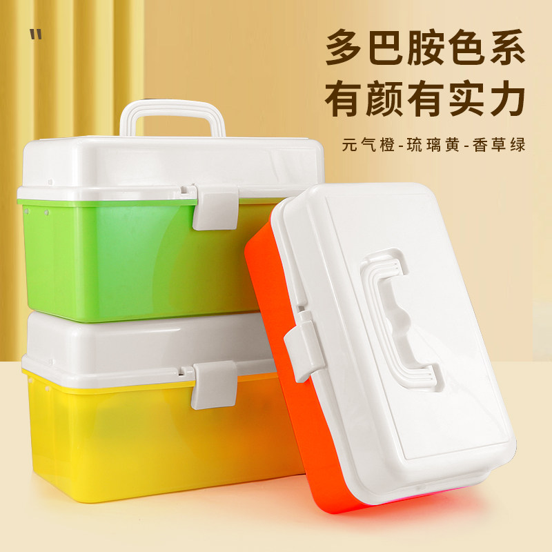 美术收纳工具箱多巴胺色系大容量多功能三层可折叠收纳盒颜料绘画毛笔
