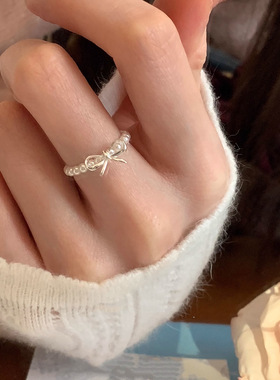 韩版蝴蝶结珍珠戒指女轻奢气质小