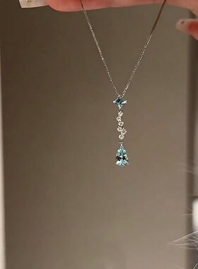 蓝色水滴流苏项链新款感精致时尚