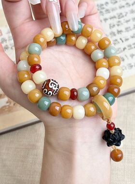 多宝菩提根手串双圈男女手持莲花