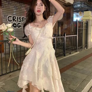 初恋白色不规则连衣裙女2025夏超仙海边度假公主裙小个子 茶歇法式