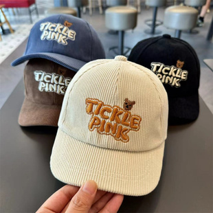 韩系儿童秋冬灯芯绒棒球帽男童女童可爱小熊防风鸭舌帽宝宝帽子潮