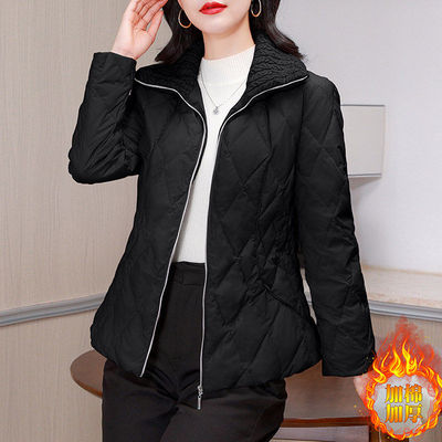 妈妈轻薄菱格羽绒服女2026冬季新款爆款小个子高领加棉保暖短外套