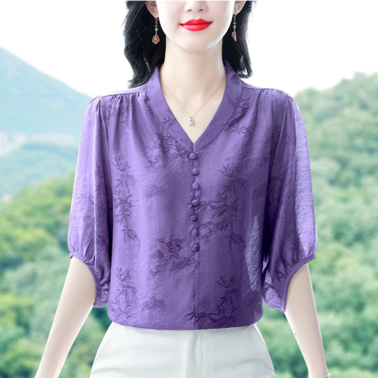 中袖亚麻衬衫女装夏季2025新款妈