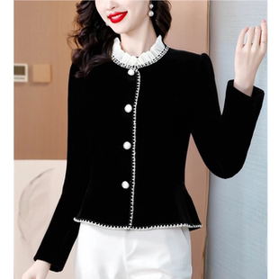 千金风金丝绒外套女秋冬2025新款今年流行爆款洋气小香风收腰上衣