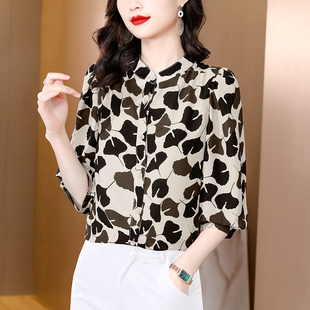 春季时尚气质印花雪纺衫女春装2026新款洋气女士衬衫妈妈春款上衣