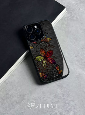 之简ZHIJIAN《彩叶花窗》玻璃亮面磨砂手机壳新款小众不撞壳适用苹果17promaxOPPOA6PRO12/13/14/15新款IQOO1