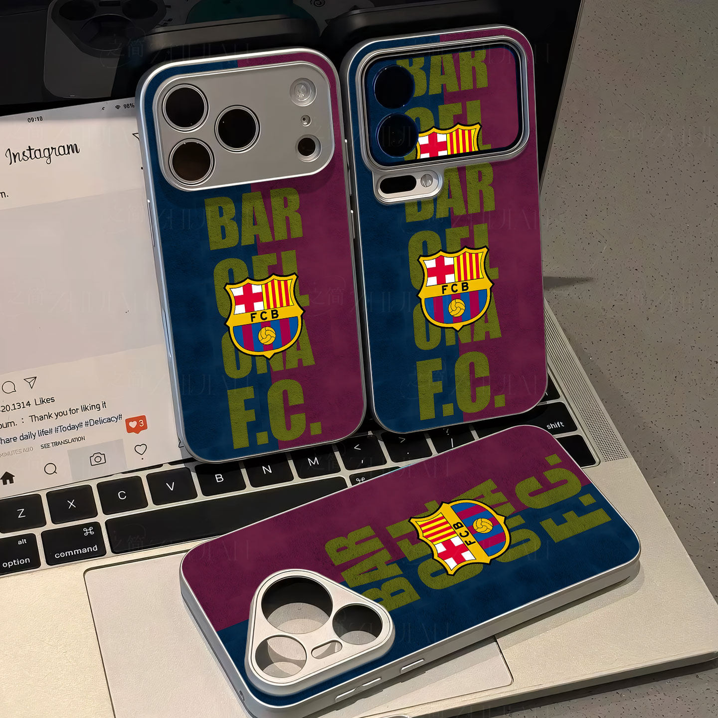 巴萨队徽磁吸磨砂黑框电镀玻璃手机壳适用苹果iphone17promax华为荣耀100PRO1加TURBO6NOVA7SE1加13T