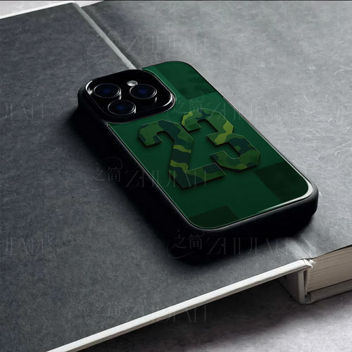 乔丹迷彩23号磁吸磨砂黑框电镀玻璃手机壳适用苹果iphone17promax华为OPPORENO7SEVIVOX300S荣耀X70INOVA13PR