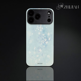 之简ZHIJIAN《水漾花蓝》玻璃亮面磨砂手机壳新款小众不撞壳适用苹果17promaxMATE60PRO+VIVOY200IVIVOX200PR