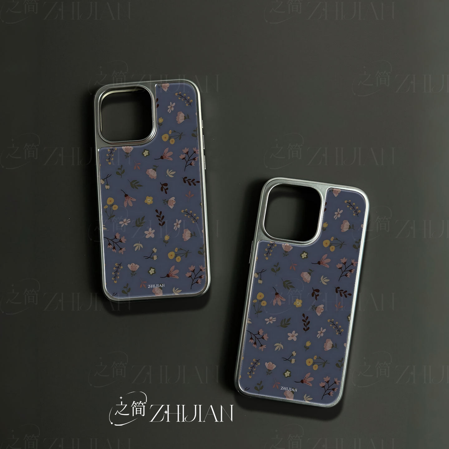 之简ZHIJIAN《碎花图案》电镀玻璃磨砂手机壳新款小众不撞壳适用苹果17promax华为MATE70PROPLUS华为MATE50PR