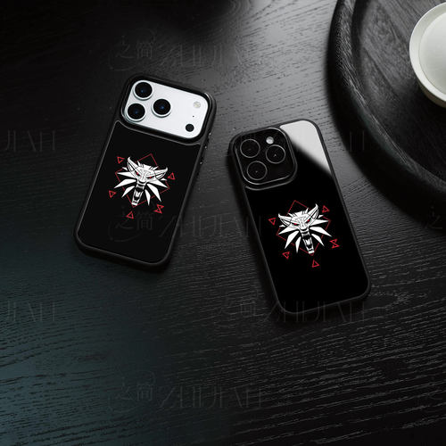 巫师狼头徽章磁吸磨砂黑框电镀玻璃手机壳适用苹果iphone17promax华为荣耀MAGIC7PROVIVOS16ENOVA10SE红米NOT