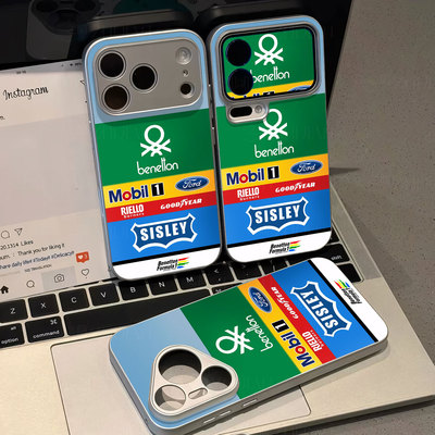 贝纳通F1赞助墙磁吸磨砂黑框电镀玻璃手机壳适用苹果iphone17promax华为IQOO15ULTRAOPPOFINDX9SPROMATE70PRO