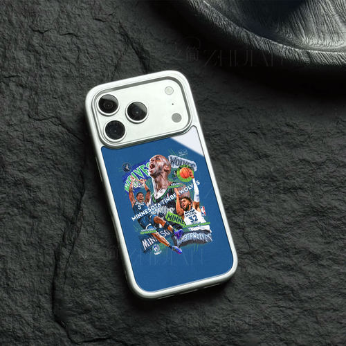 森林狼三球星磁吸磨砂黑框电镀玻璃手机壳适用苹果iphone17promax华为荣耀90GTMATE70PROOPPORENO12PRONOVA9S