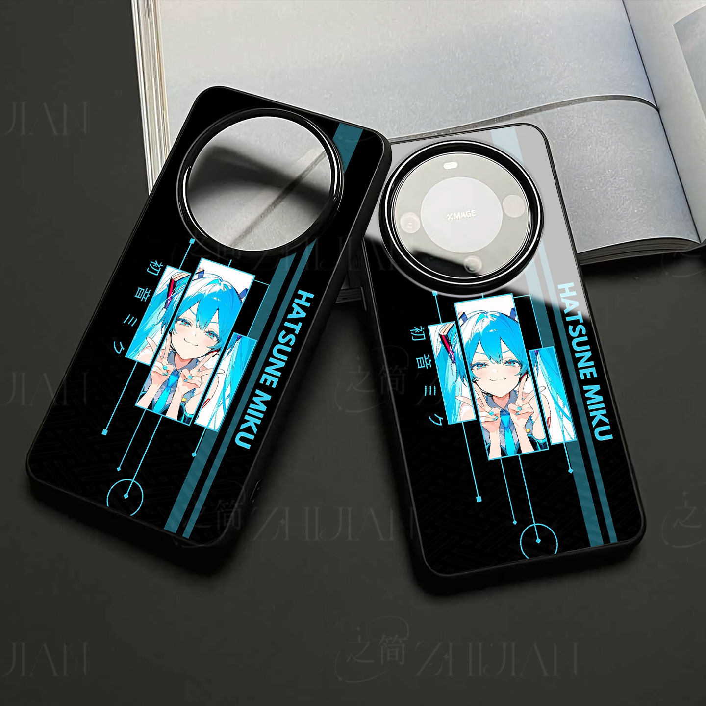 初音未来磁吸磨砂黑框电镀玻璃手机壳适用苹果iphone17promax华为1加ACE2VOPPOFINDX9ULTRAVIVOS18E荣耀MAGIC