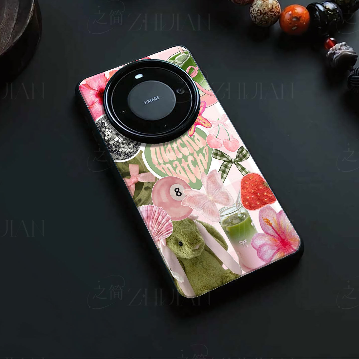 抹茶拼贴贴纸磁吸磨砂黑框电镀玻璃手机壳适用苹果iphone17promax华为NOVA11PROPLus16/15/14荣耀60SE1加11