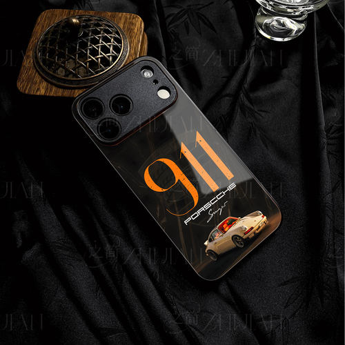 保时捷911磁吸磨砂黑框电镀玻璃手机壳适用苹果iphone17promax华为IQOONEO111加TURBO6OPPORENO12PRO1加ACE5