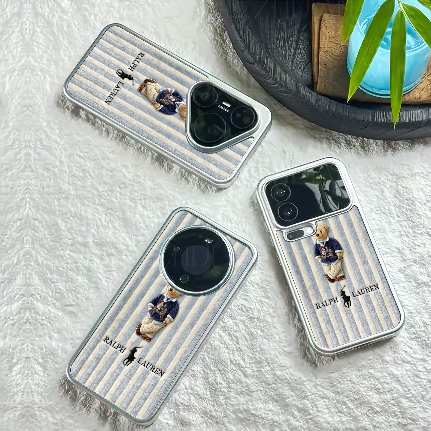 拉夫劳伦小熊磁吸磨砂黑框电镀玻璃手机壳适用苹果iphone17promax华为MATE70PROVIVOX100SPRO1加ACE5竞速版荣