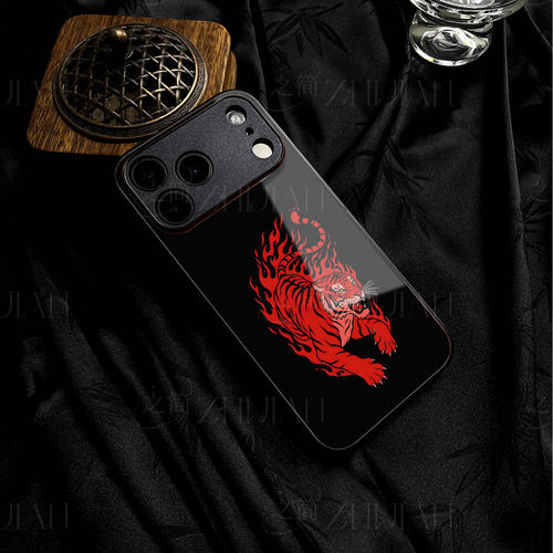 烈焰红虎磁吸磨砂黑框电镀玻璃手机壳适用苹果iphone17promax华为VIVOS17ENOVA7PROOPPORENO6PRO红米NOTE15PR