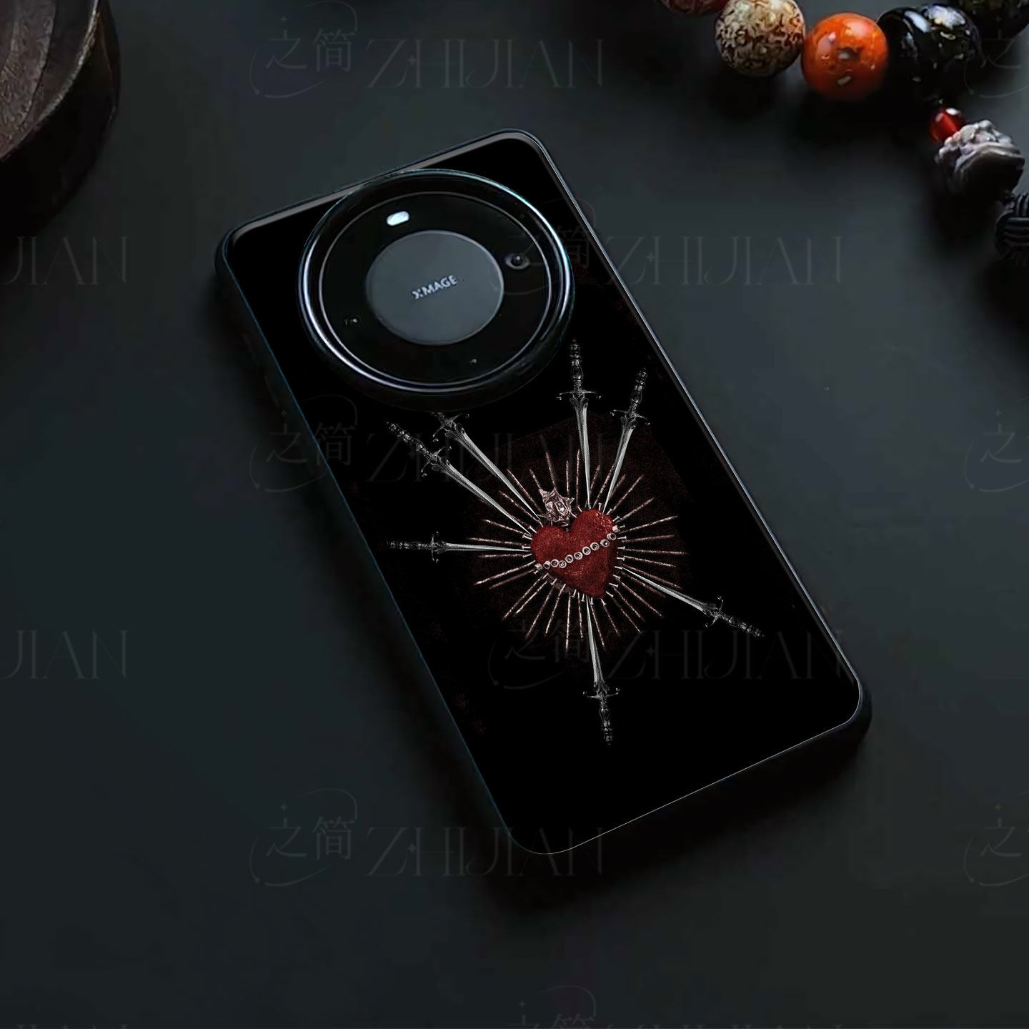 匕首刺红心磁吸磨砂黑框电镀玻璃手机壳适用苹果iphone17promax华为畅享90PLUSNOVA7SE荣耀MAGIC8PROAIR小米1
