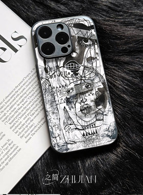 之简ZHIJIAN《抽象涂鸦》玻璃亮面磨砂手机壳新款小众不撞壳适用苹果17promax荣耀畅玩70PLUS红米NOTE14PROPL