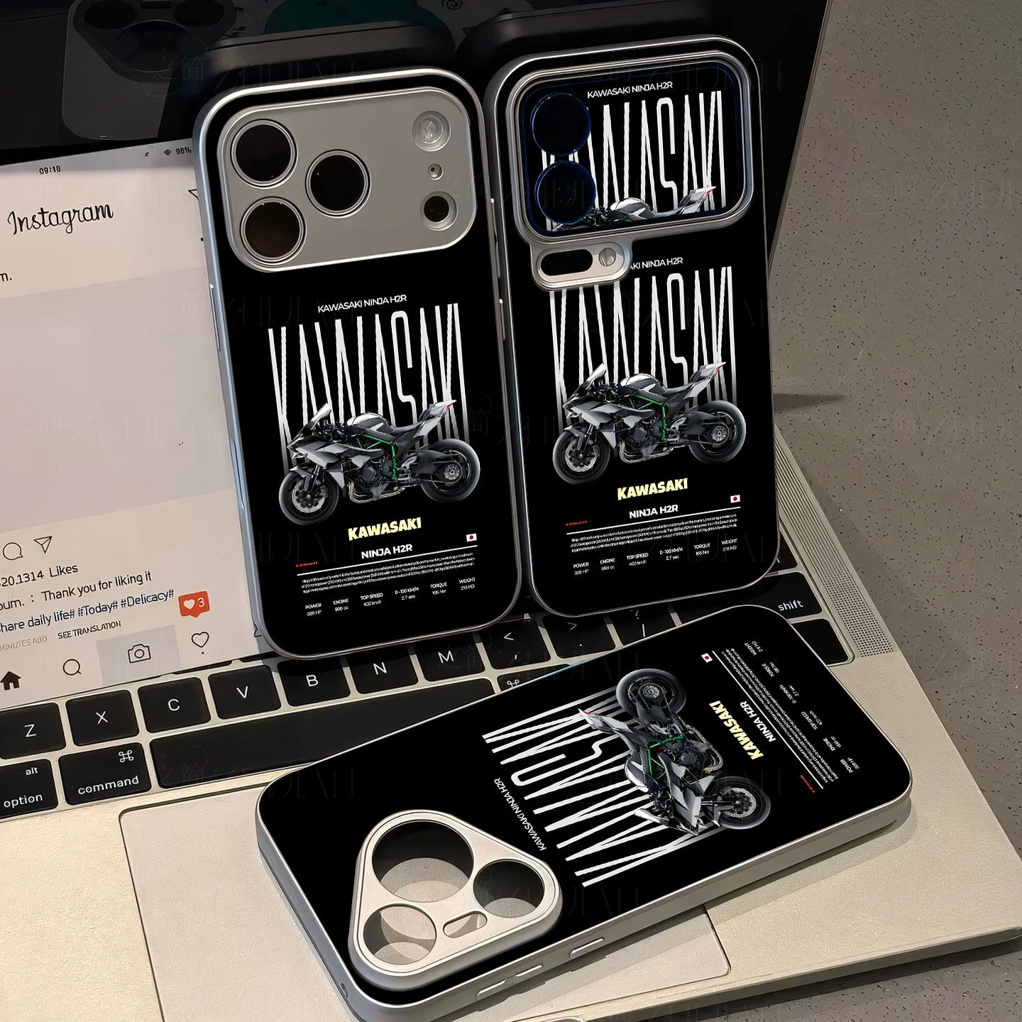 川崎H2R摩托磁吸磨砂黑框电镀玻璃手机壳适用苹果iphone17promax华为荣耀X60GTVIVOX80PRO红米K60E小米13ULTR