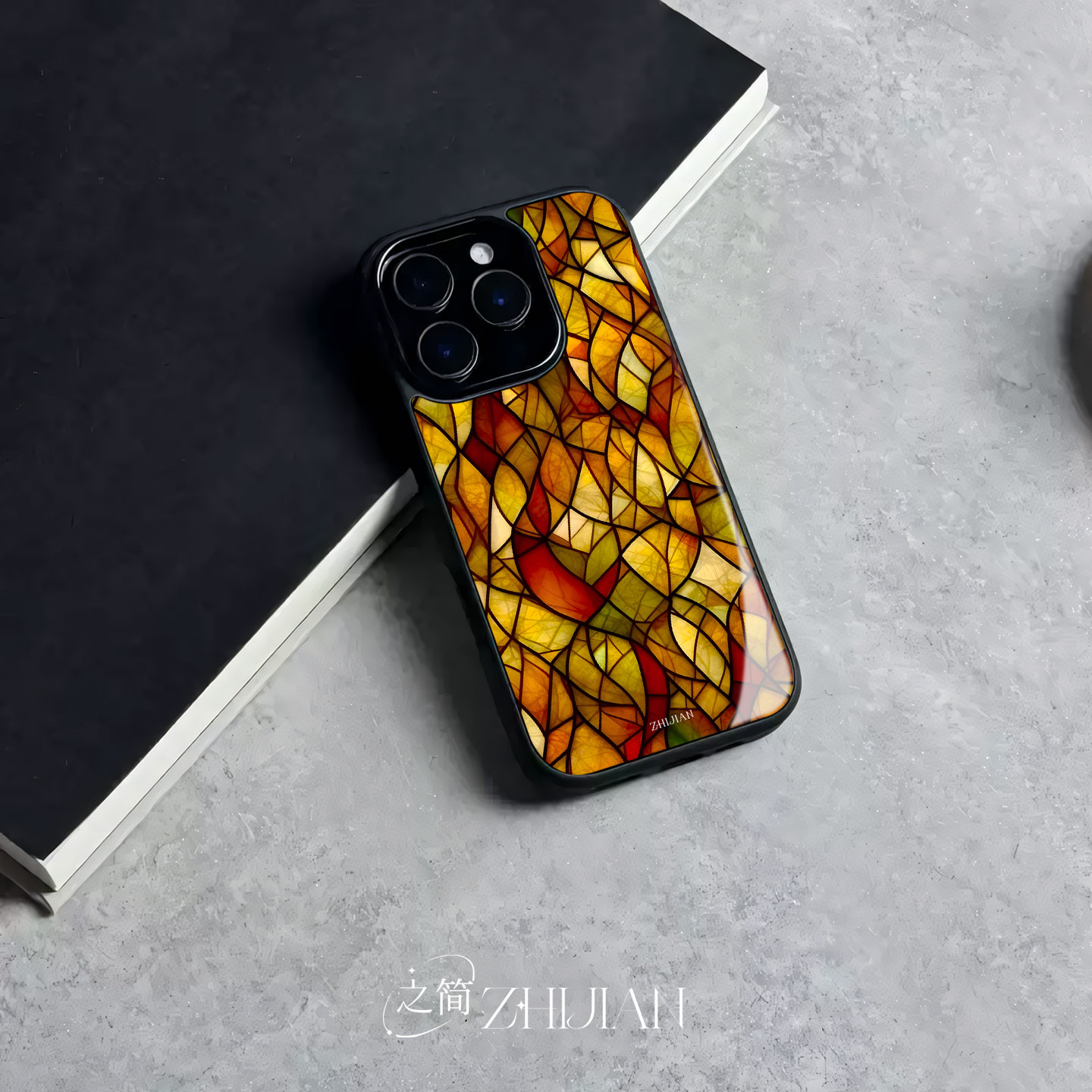 之简ZHIJIAN《琉璃秋叶》玻璃亮面磨砂手机壳新款小众不撞壳适用苹果17promaxMATE50E三星S25ULTRA小米MIX4荣