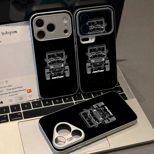 丰田酷路泽磁吸磨砂黑框电镀玻璃手机壳适用苹果iphone17promax华为IQOO12PRO红米K50至尊版OPPOFINDX9PROVIV