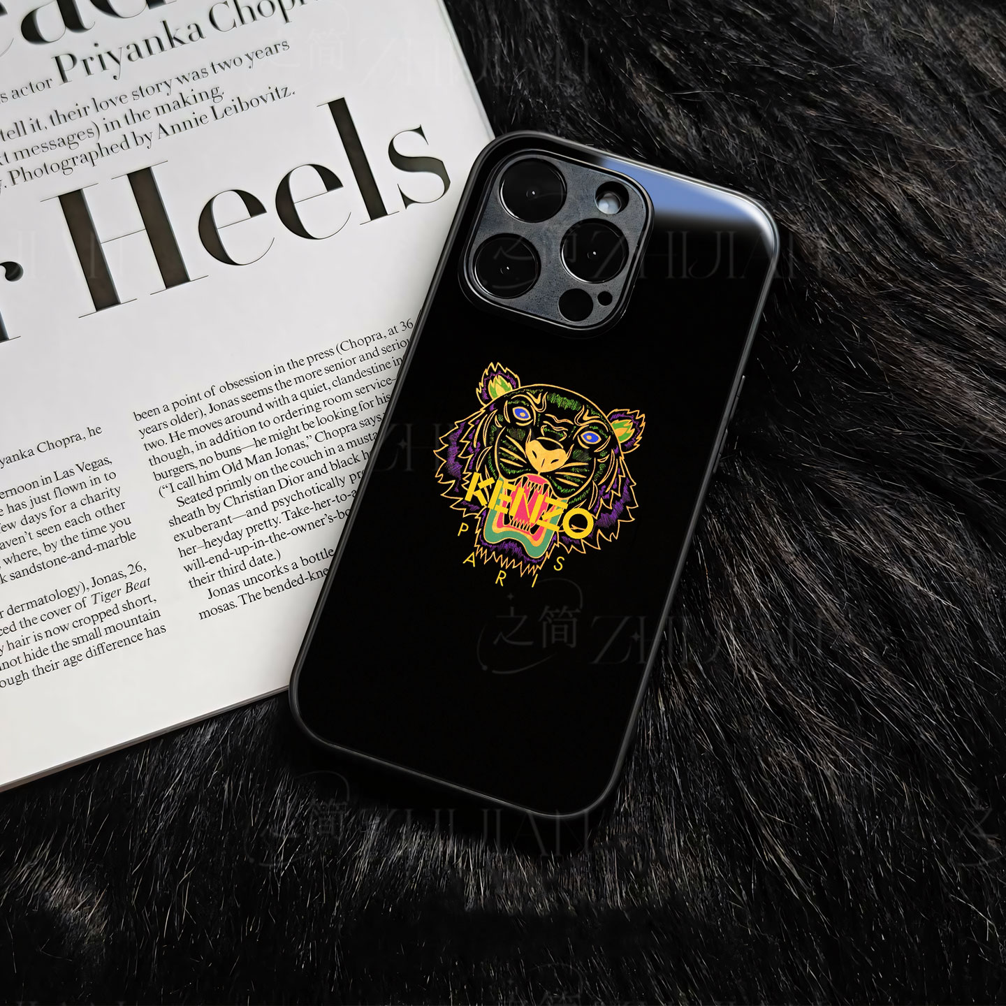 KENZO虎头标磁吸磨砂黑框电镀玻璃手机壳适用苹果iphone17promax华为OPPOFINDX8PRONOVA9SEPURA80PROOPPORENO
