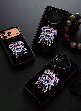 黑八蜘蛛潮牌磁吸磨砂黑框电镀玻璃手机壳适用苹果iphone17promax华为荣耀MAGIC8PROAIRP40PRO荣耀MAGIC8PROM