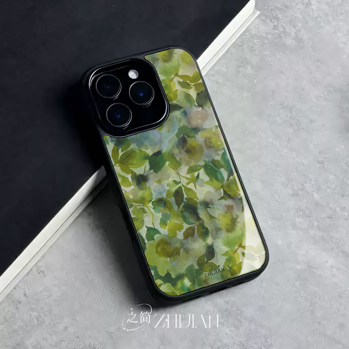 之简ZHIJIAN《绿意盎然》玻璃亮面磨砂手机壳新款小众不撞壳适用苹果17promax三星S25ULTRA小米13ULTRA荣耀GT