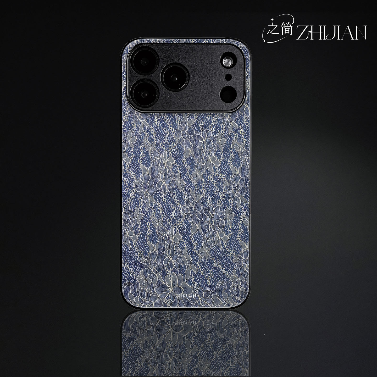 之简ZHIJIAN《蓝色蕾丝》玻璃亮面磨砂手机壳新款小众不撞壳适用苹果17promaxNOVA13OPPOK13TURBOPRO红米K70P