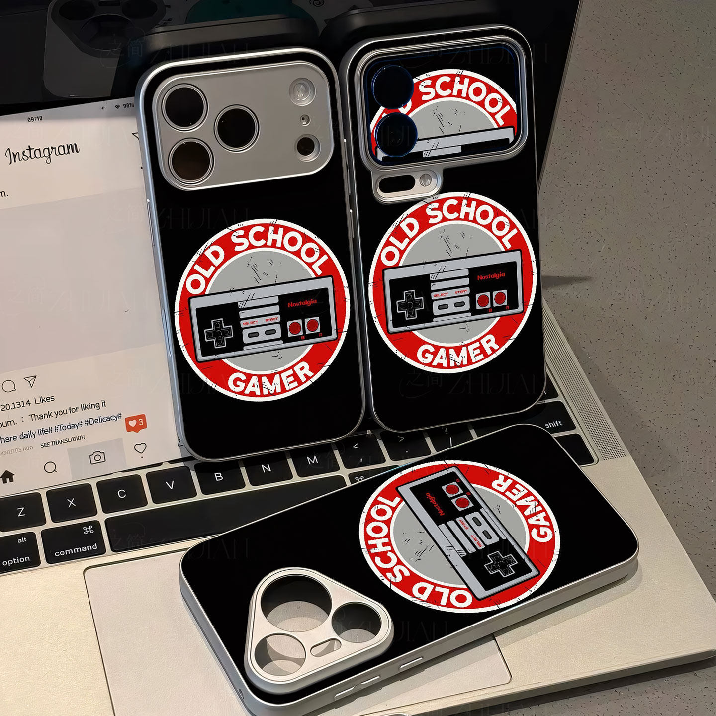 复古游戏手柄磁吸磨砂黑框电镀玻璃手机壳适用苹果iphone17promax华为OPPOFINDX8ULTRANOVA11SEVIVOY500PROIQ