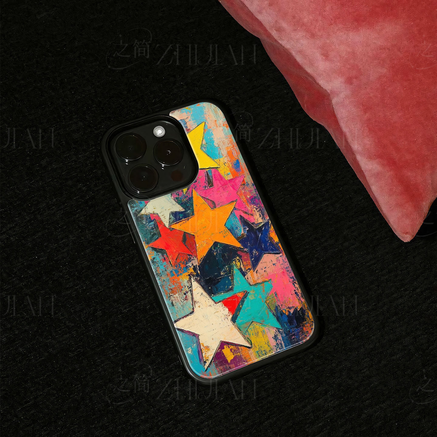 彩色星星油画磁吸磨砂黑框电镀玻璃手机壳适用苹果iphone17promax华为1加ACE2PRO小米15PRO小米CIVI3红米NOTE