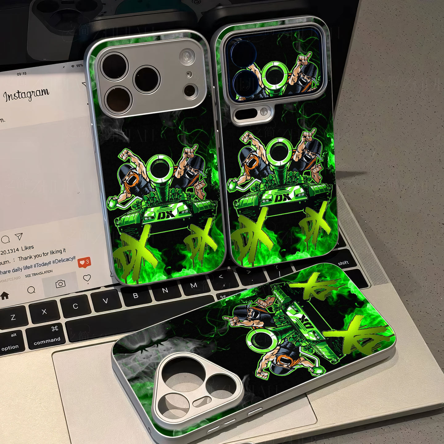 DX军团绿色坦克磁吸磨砂黑框电镀玻璃手机壳适用苹果iphone17promax华为畅享90PLUSIQOO15ULTRA红米TURBO5MAX