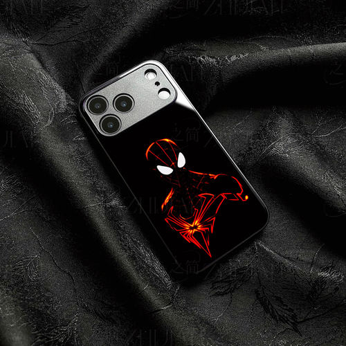 荧光蜘蛛侠磁吸磨砂黑框电镀玻璃手机壳适用苹果iphone17promax华为VIVOS50PROMINI小米15PROOPPORENO11PRO红