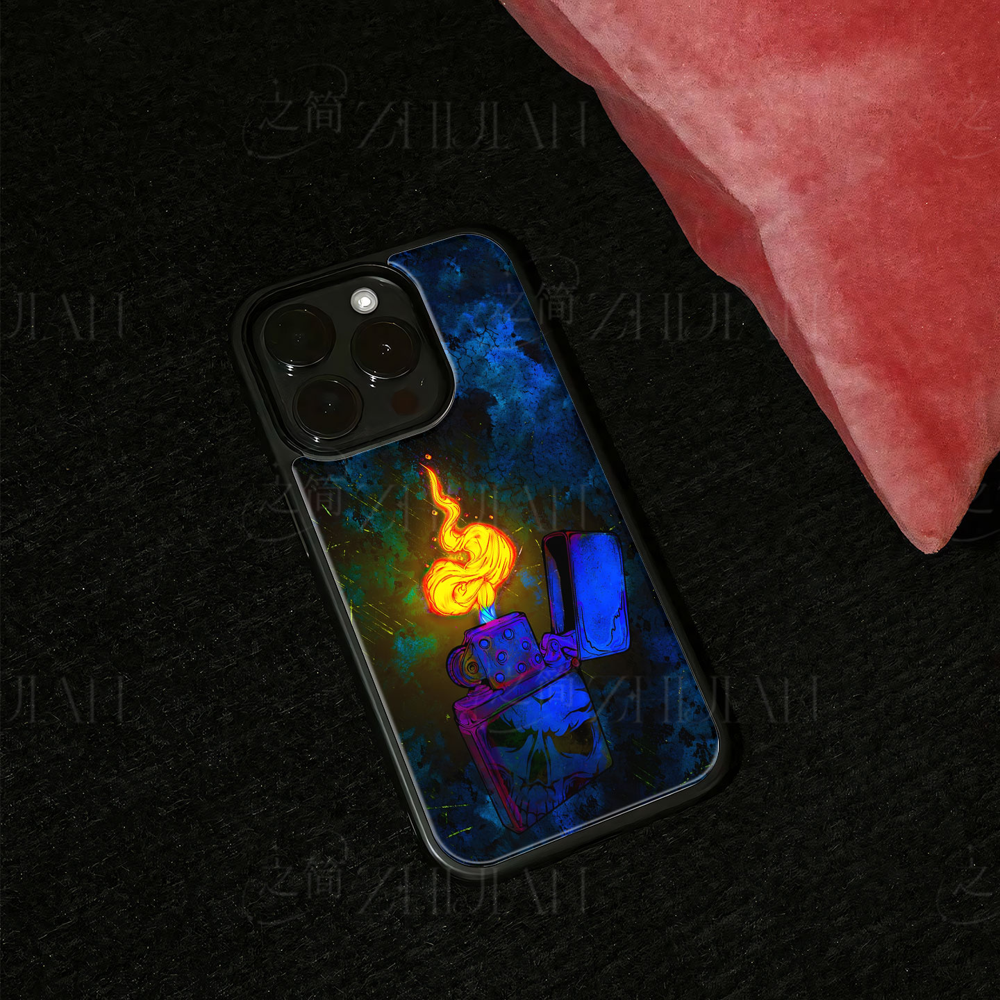 Zippo骷髅火焰磁吸磨砂黑框电镀玻璃手机壳适用苹果iphone17promax华为VIVOX70PRO红米NOTE15PROPLUS红米K50