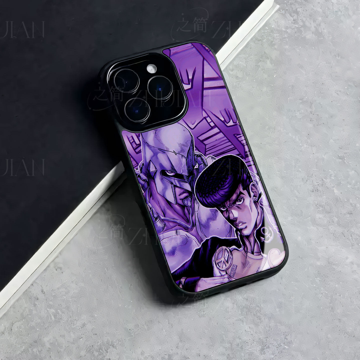 紫色东方仗助磁吸磨砂黑框电镀玻璃手机壳适用苹果iphone17promax华为1加ACE2PROOPPOFINDX5PRO红米NOTE12TUR