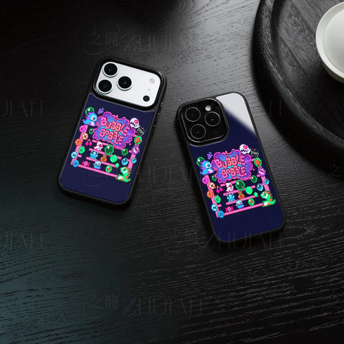 像素风泡泡龙磁吸磨砂黑框电镀玻璃手机壳适用苹果iphone17promax华为荣耀X50INOVA12PROOPPORENO7PRONOVA14