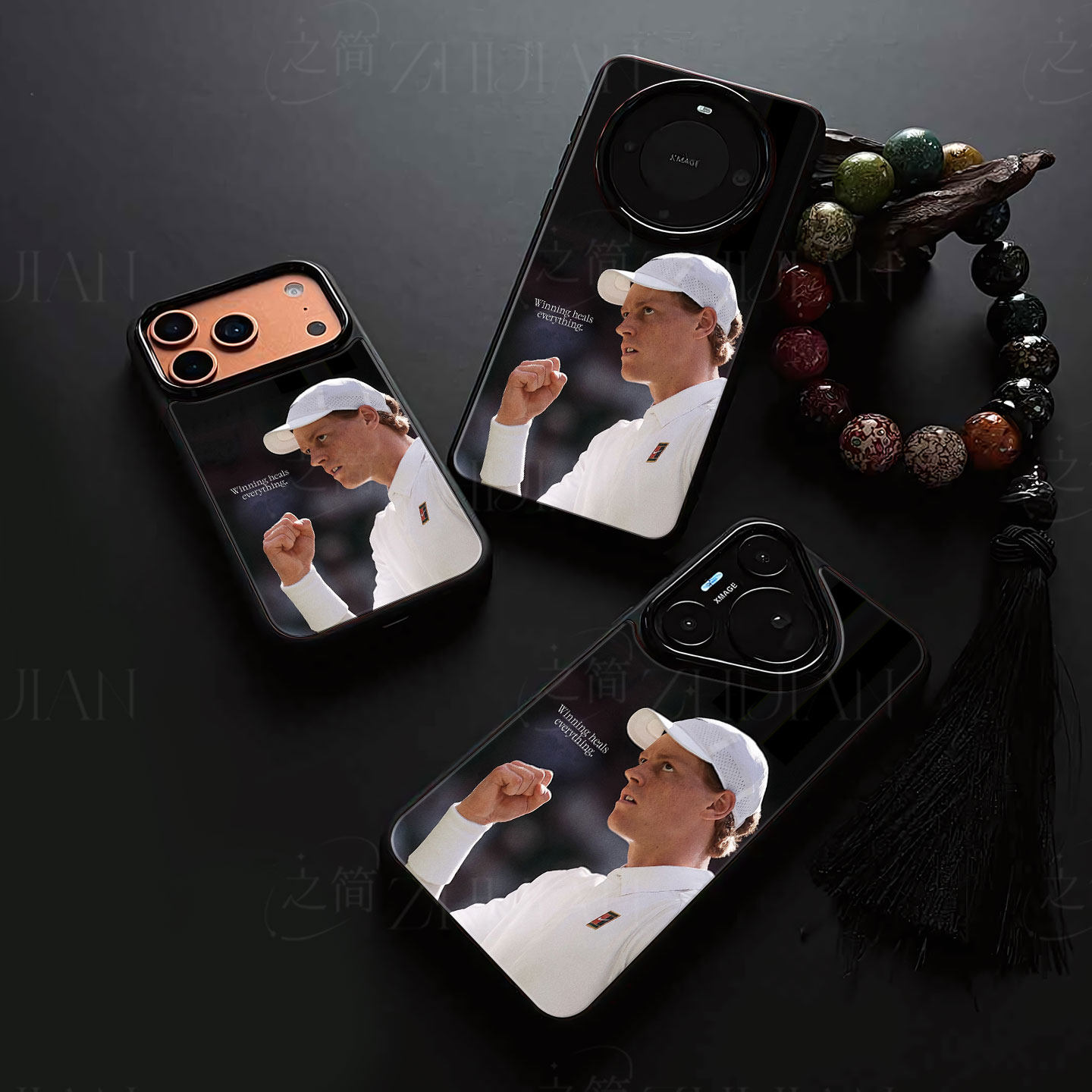 网球辛纳磁吸磨砂黑框电镀玻璃手机壳适用苹果iphone17promax华为MATE50PRO红米TURBO3PURA90PROMAX红米K80至