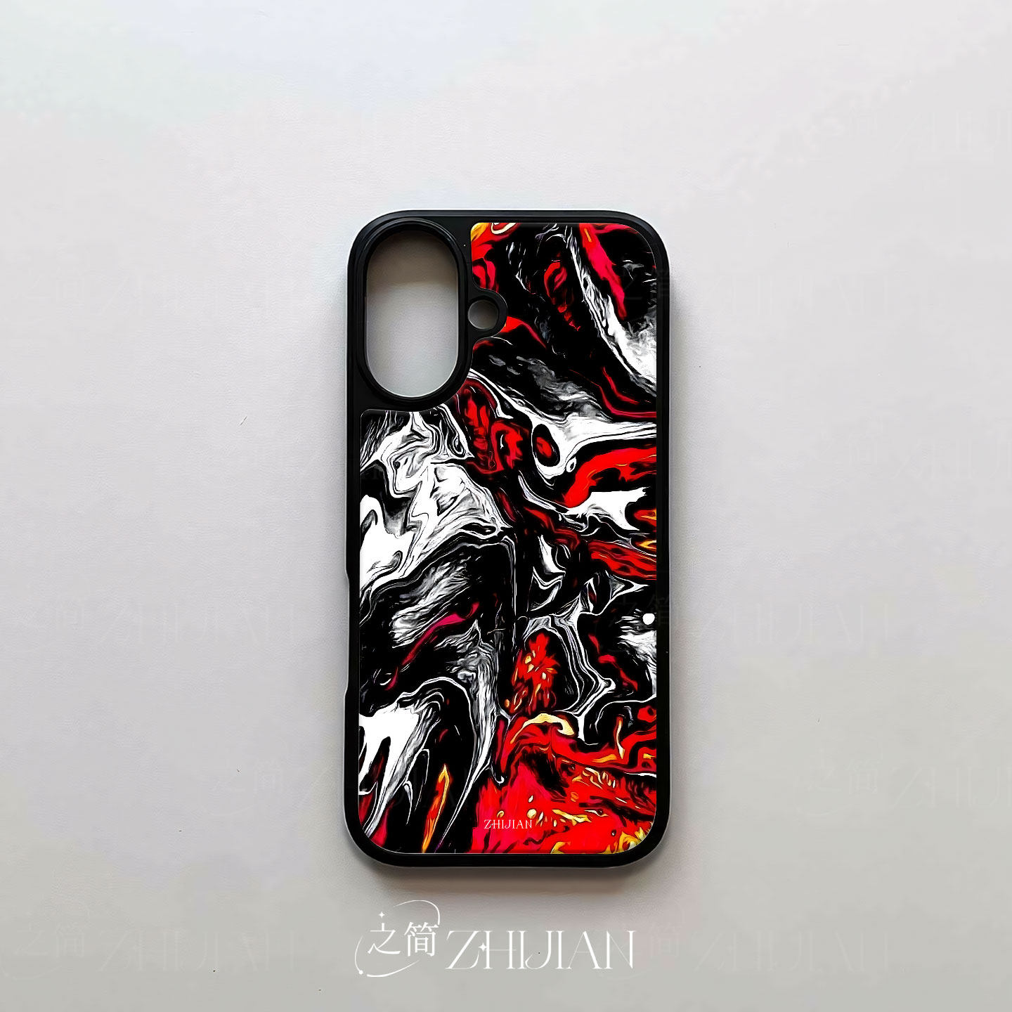 之简ZHIJIAN《焰墨狂舞》电镀玻璃磨砂手机壳新款小众不撞壳适用苹果17promax小米14PRO华为PURA70ULTRA华为P