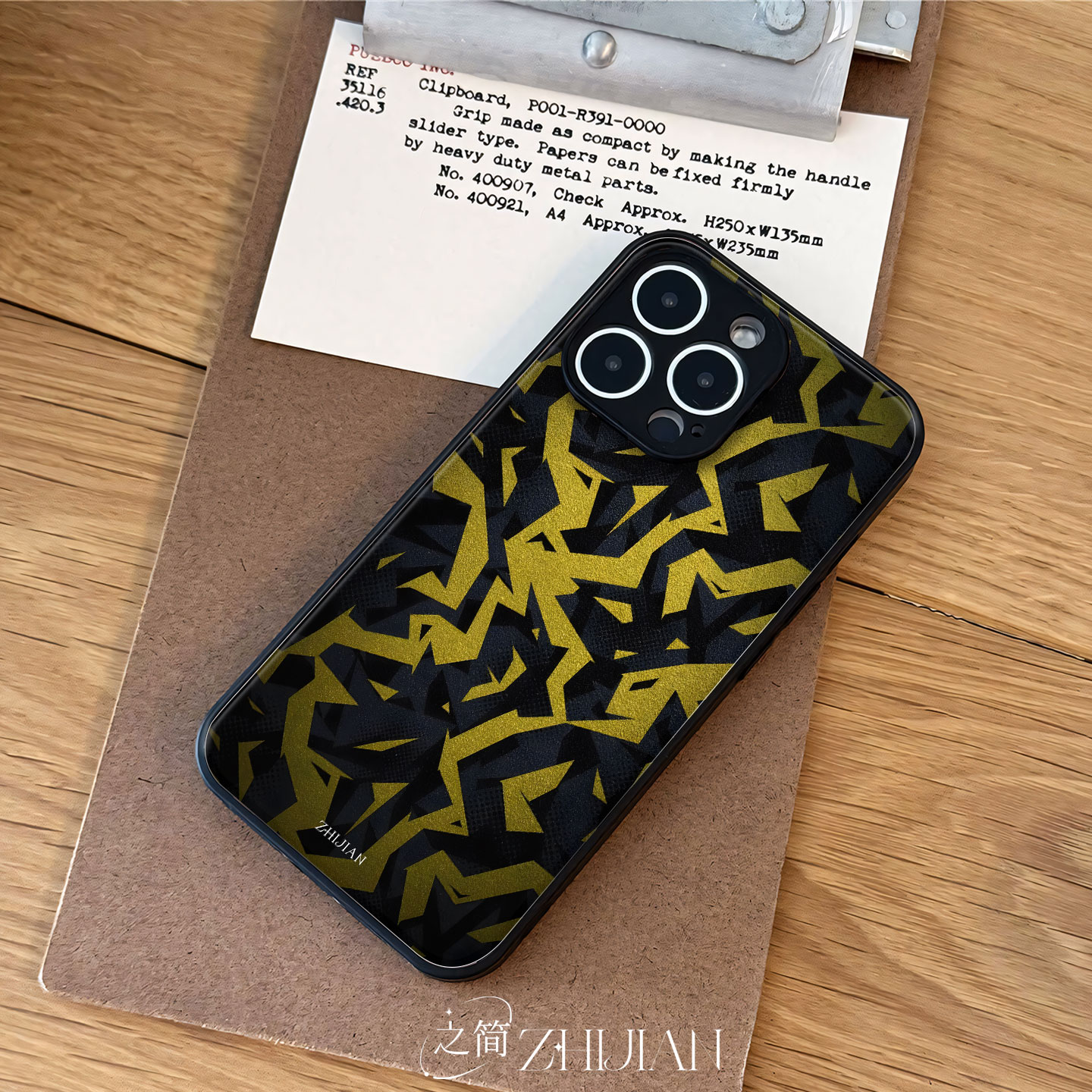 之简ZHIJIAN《黑金迷彩》玻璃亮面磨砂手机壳新款小众不撞壳适用苹果17promaxVIVOS18PRO红米K60PROVIVOS20PR