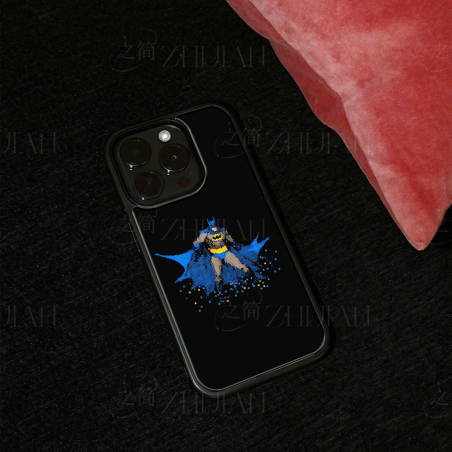 像素蝙蝠侠磁吸磨砂黑框电镀玻璃手机壳适用苹果iphone17promax华为IQOO15ULTRA红米TURBO5MAXOPPOFINDX8SIQO