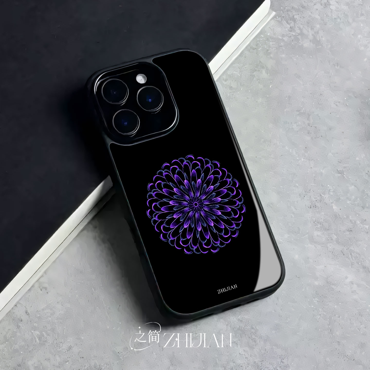 之简ZHIJIAN《紫花绽放》玻璃亮面磨砂手机壳新款小众不撞壳适用苹果17promax荣耀400PRO一加ACE5Pro小米14PR